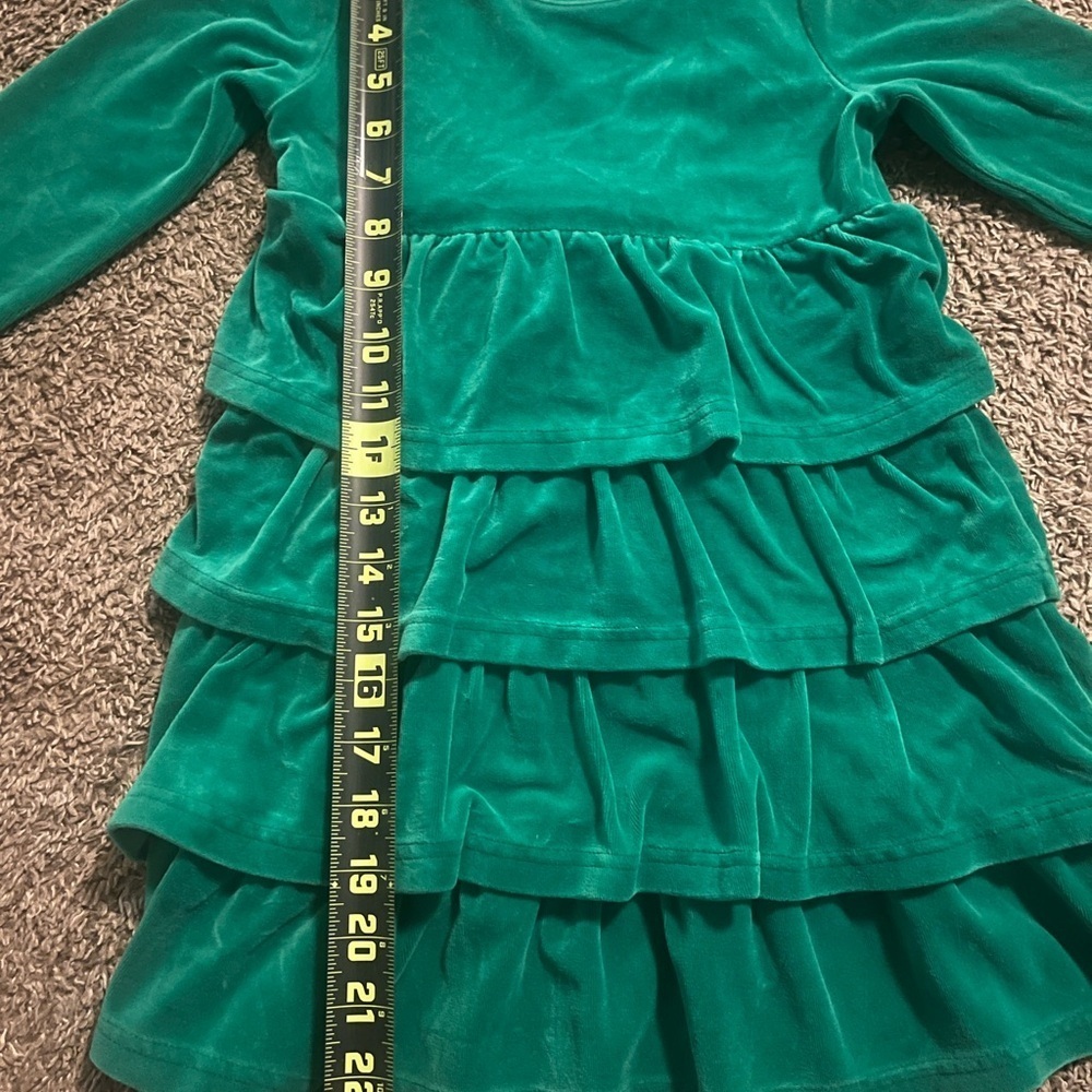 Hanna Andersson Velour Forestry Green Tiered Ruffle Dress Size 110 - Picture 3 of 5